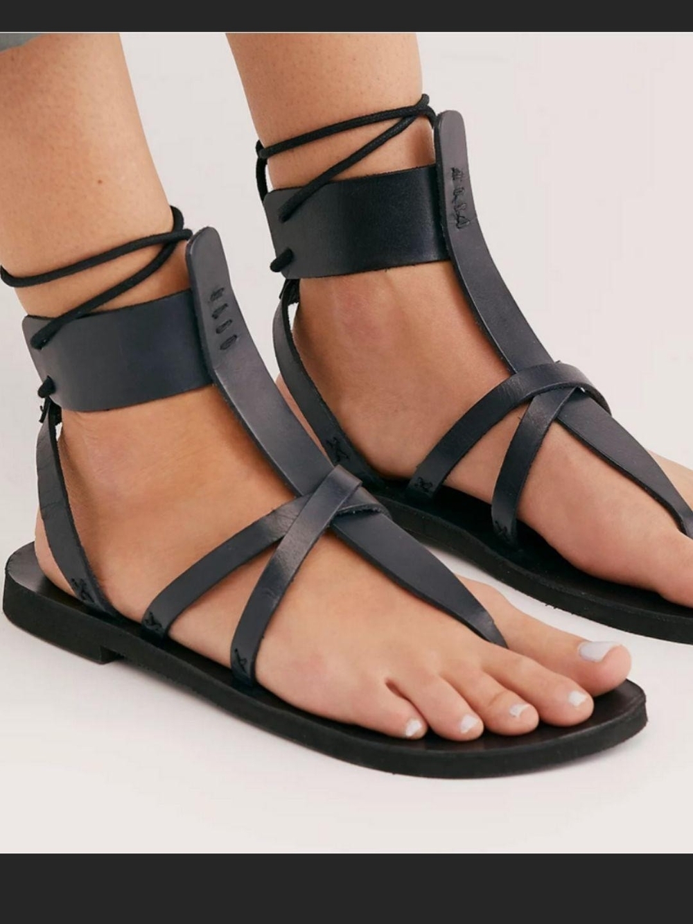Free People Black Lace-Up Leather Gladiator Sandals
